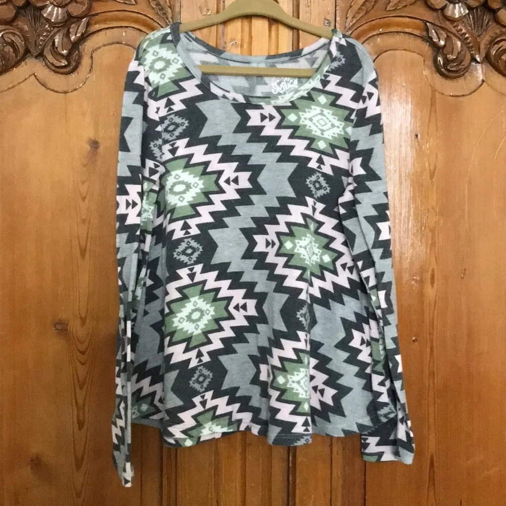Justice Girl Aztec Pattern Fleece Top